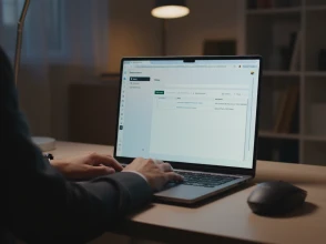 Person managing store locations and data on a laptop using a Meta business tool.